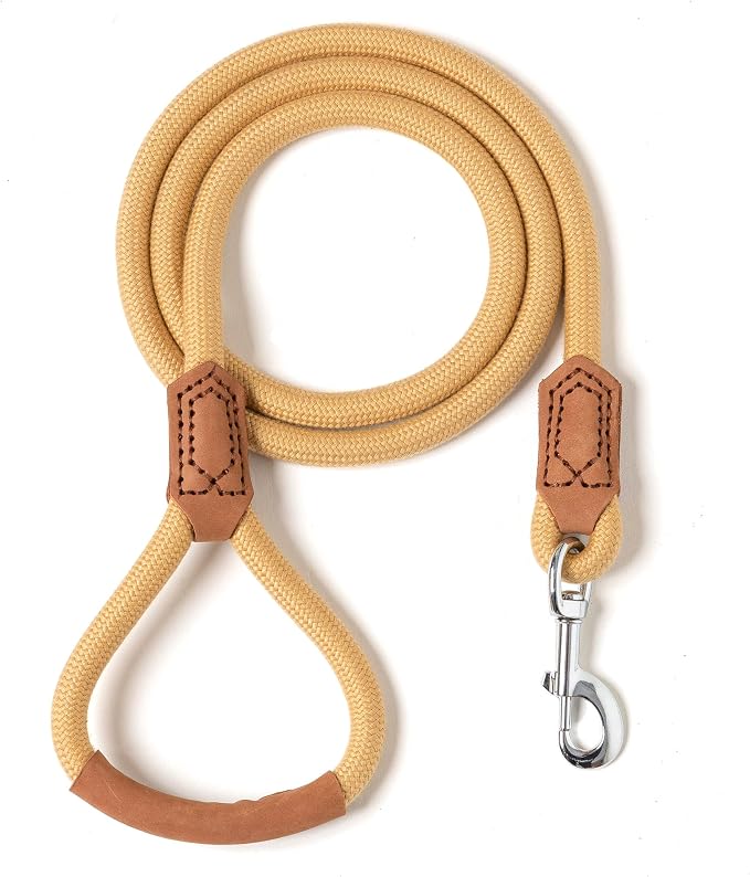 Mile High Life Dog Leash with Genuine Leather Handle, 6 FT/5 FT/4 FT | Leather Grip Rope Leash, Heavy Duty 360° Swivel Metal Clasp, for Small Medium & Large Dogs