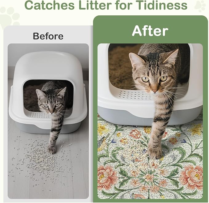 Unicorn Catcher 24"x15" Cat Litter Mat Non-Slip Washable Litter Box Mat | High-Density PVC Litter Catcher Mat Efficiently Traps Scattered Litter From Paws To Keep Floors Clean
