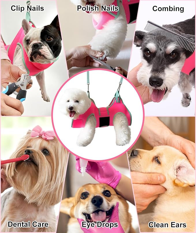Kkiimatt Dog Grooming Hammock,XS Pink Hanging Harness Holder for Nail Clipping/Trimming,Grooming Sling Hanger with Thick Fabric Neck Support,Strap Restraint for Claw Care