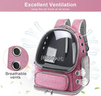 Cat Backpack Carrier, Breathable Cat Bubble Backpack Large Space Cat Carrier Backpack for Kitty Small Dog Up to 15 lbs, Foldable Airline Approved Cat Backpack, Transparent Pet Travel Backpack (Pink)