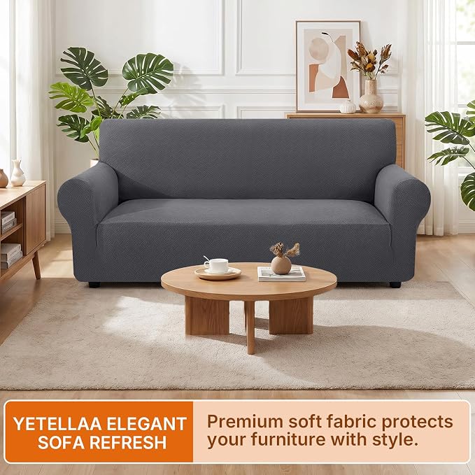 XINEAGE Stretch 3 Seater Slipcover, Non-Slip Pet Couch Cover,Light Gray | Washable Furniture Protector, Elastic Bottom, Dogs & Cats Friendly, Scratch-resistant, Fast Setup, High Elasticity