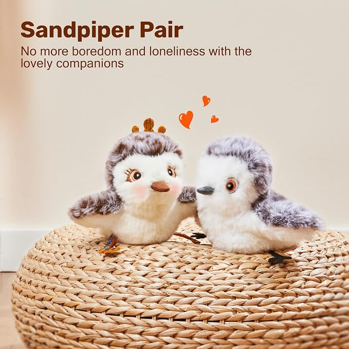 Potaroma Cat Toys 2 Pcs Flapping Sandpiper Pair-Mate | Lifelike Birds Chirp, Chargeable Touch Activated Kitten Fun Interactive Kitty Exercise with Catnip for All Breeds