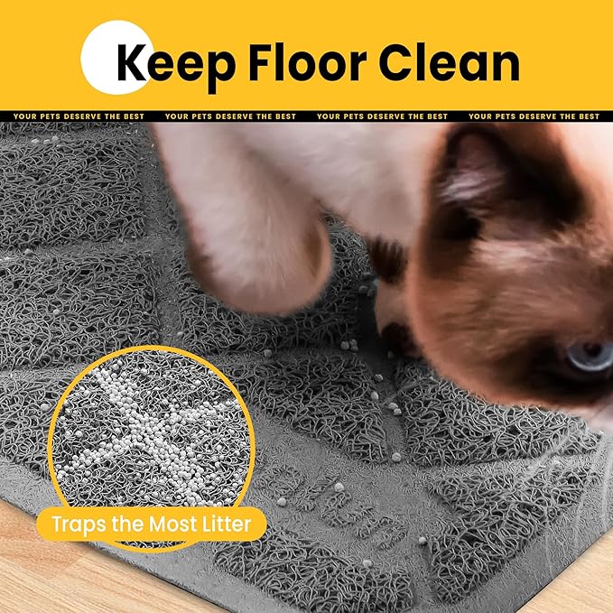 Conlun Cat Litter Mat Litter Trapping Mat, 24" x 17" Premium Durable PVC Grid Mesh with Scatter Control, Non-slip, Less Waste Cat Litter Box Mat, Grey 2 Pack