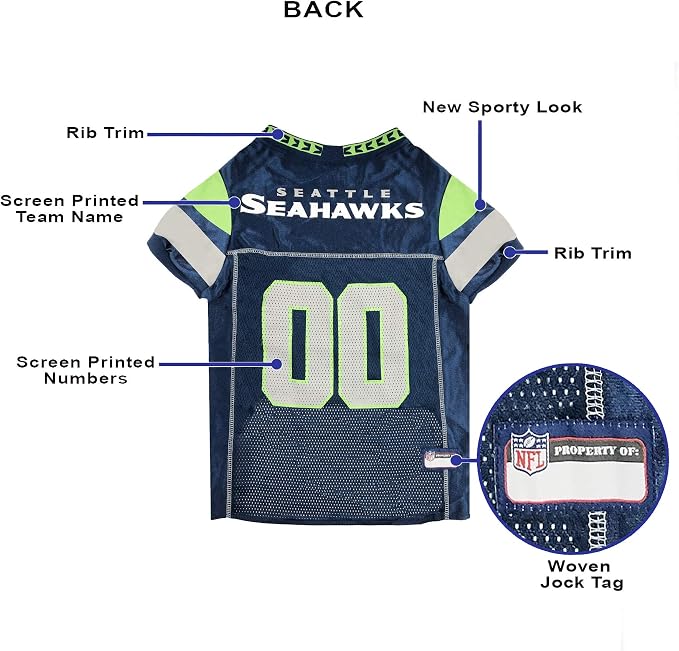 Pets First NFL Seattle Seahawks Dog Jersey, Size X-Small, Football Shirt Costume for Pet, Dog Sports T-Shirt, NFL Team Clothing for Cats, Licensed Pet Apparel Available in 7 Sizes and 32 Teams