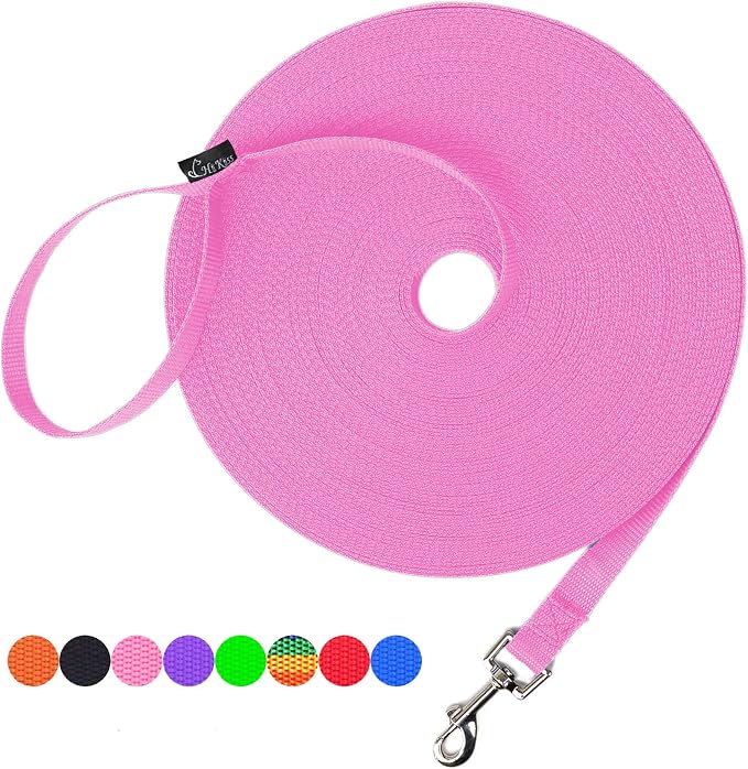 Hi Kiss Dog/Puppy Obedience Recall Training Agility Lead - 15ft 20ft 30ft 50ft 100ft Training Leash - Great for Training, Play, Camping, or Backyard - Pink 20ft