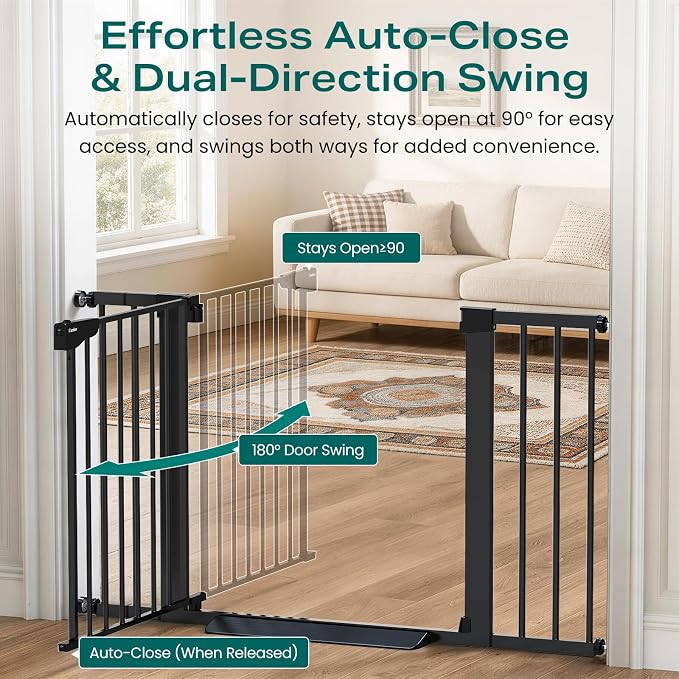 Cumbor 30-46" Baby Gate for Stairs, Auto Close Dog Gate for the House Black | Easy Install Pressure Mounted Pet Gates for Doorway, Dual Lock Indoor Safety Gate for Baby & Dog, Mom's Choice Awards Winner