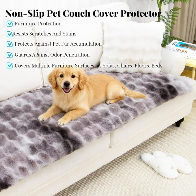 Pet Couch Cover Sofa Washable - Dog Couch Protector Covers Non-Slip Soft Fuzzy Plush Sofa Slipcovers, Pet Friendly Dog Mat for Furniture Couches, Car, Recliner, Gery, 27.6"x27.6"