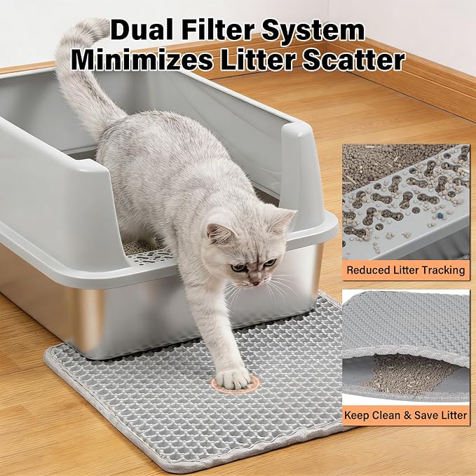 Stainless Steel Litter Box with Lid,Cat Litter Box for Kitten | Metal Kitty Litter Box for Small Cats,Non-Stick,Anti-Leakage,Easy to Clean,Include Scoop and Mat