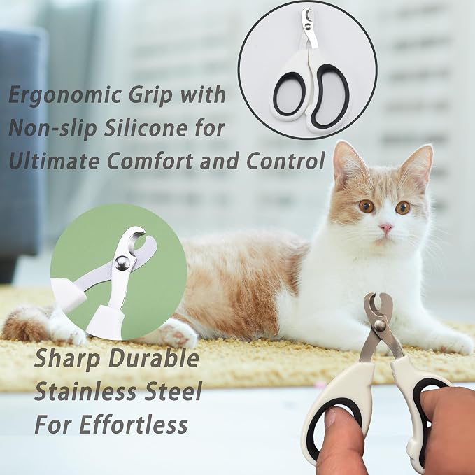 Cat Grooming Brush Kit 6 Tools - Deshedding & Dematting for Long/Short Hair, Self-Cleaning Slicker Brush with 6-in-1 Flea Comb for Cats & Kittens (White)