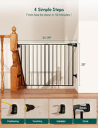 Babelio Baby Gate for Stairs, Kitchen & Doorways, No Bottom Bar| Easy Install| One-Handed Operation| Auto-Close| Hardware Mount Safety Dog Gate (Black, 28" H, 24-39" W-Compact) | Easy Install| One-handed Opening| Auto-close| Drill Needed Indoor Safety ...