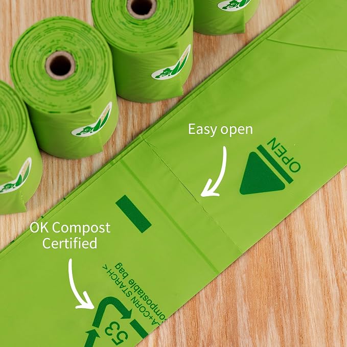 Pkpoo Poop Bags for Dogs Vegetable-Based Leak Proof, Unscented, 120 Counts | Corn Starch Material, Extra Wide, Heavy Duty, Ease of Use, Cat Litter Bags, Diaper Sacks, Refill Rolls