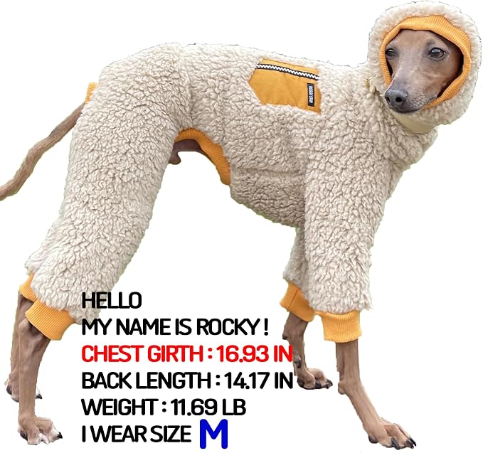D Doggy Star Italian Greyhound Sweater Turtleneck Outfit Warm Fleece Onesie Clothes Whippet for Dog Coat (XL,Mustard Pkt)