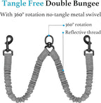 iYoShop Dual Dog Leash - 360° Swivel, No Tangle Walking Leash with Shock Absorbing Bungee for Two Dogs (Large, 25-150 lbs, Grey)
