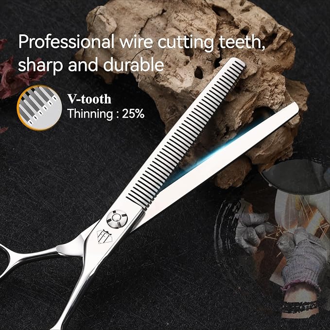 Dog Grooming Scissors: 5 IN 1 Professional Grooming Scissors for Pet High Precision CNC-Cut Blades, Silver