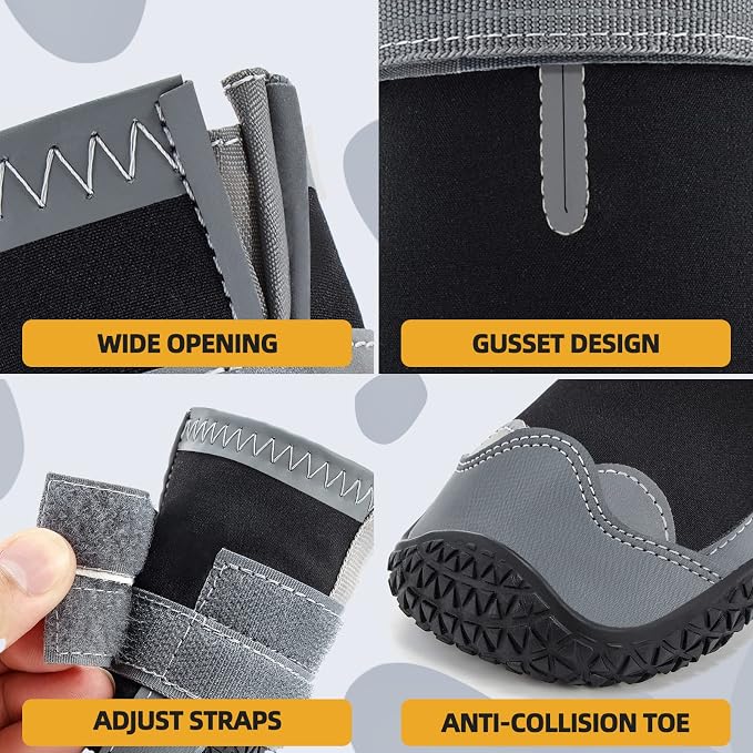 Dog Boots for Large Dogs, Medium Dog Boots & Paw Protectors for Hardwood Floors, Outdoor Dog Booties for Hot Pavement Winter Snow Hiking, Dog Shoes with Reflective Strips