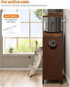 56in Modern Wood Cat Tree Tower for Indoor Cats with Hammock | Multi-Level Climbing Design, 2 Spacious Hammocks, Perch, Cat Condo, Scratching Board, Ideal for Multi-Cat Homes, Rustic Brown