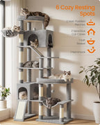 Feandrea Multi-Level Cat Tree for Large Cats, 79.5 inch Tall Cat Tower with 6 Resting Areas and Sisal Scratching Posts, 41.3 x 17.7 x 79.5 inch, Dove Gray Clawfy Collection UPCT020G101