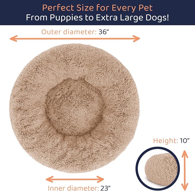 Donut Dog Bed - Premium Comfort for Anxiety Relief - Fluffy & Calming Design with Ultra-Plush Support | Cozy Round Dog Bed with Super Soft Circle Style (Camel, Large)