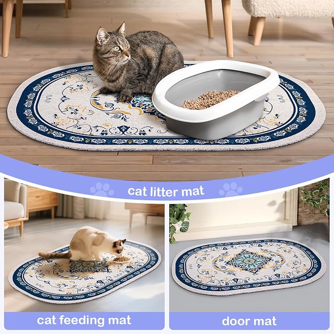 Bienbee Cat Litter Mat, 33" x 22" Dense Trapping Mesh for Litter Boxes | Litter Box Mat with PVC Mesh, Waterproof &Urineproof, Non-Slip Grip, Soft On Kitty Paws and Easy to Clean to Protect Floor