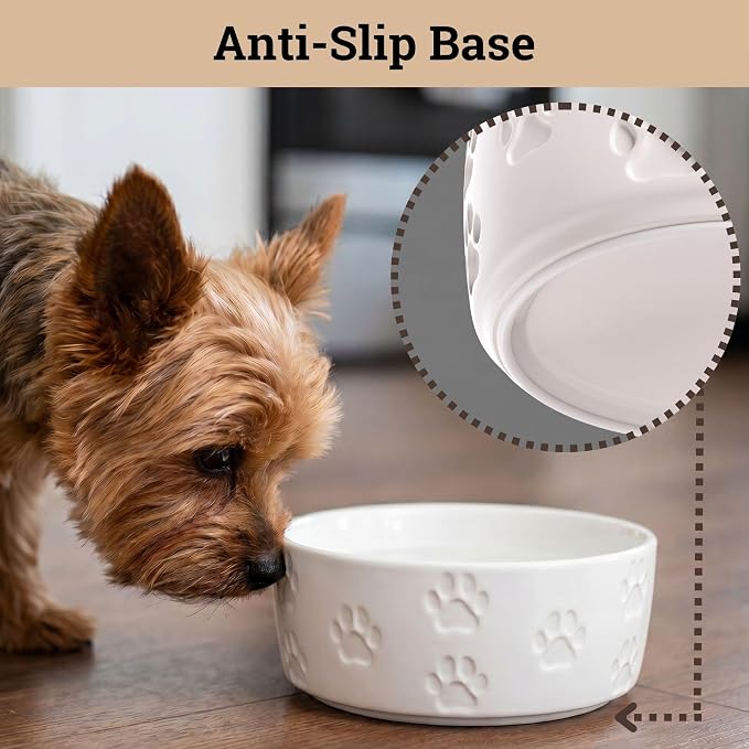 Ceramic Dog Bowl Set of 2 with Anti-Skid Base, 5.5"W x 2"H, 2 Cup Capacity | Thick Ceramic, Dishwasher Safe, Anti-Skid Rubber Base, 2 Cups per Bowl, Ceramic Food and Water Bowls Set of 2 for Small Dogs