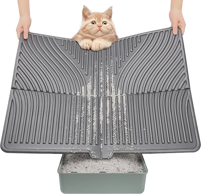 UPSKY Large Cat Litter Mat 31" x 24 Waterproof and Washable, Soft on Paws | Litter Catcher Pad, Cat Litter Trapping Mat, Scatter Control, Fits Most Litter Boxes, Use for Dogs & Cats, Grey