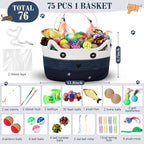 Zopeal 76 Pcs Cat Storage Basket Gift Toys Set Interactive Cat Toys Kitten Wand Colorful Flashing Balls Pet Crinkle Balls Attract Kitten to Swat, Hunt for Pet Indoor(Blue)