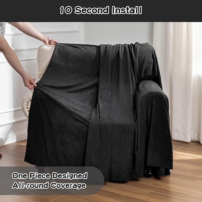 Chair Cover Cat Scratch Proof Recliner Chair Covers, Oversized Armchair Sofa Covers Washable Sofa Slipcover for Single Couch, Soft Small Couch Slipcover for Pets Dogs, 71" x 91", Black