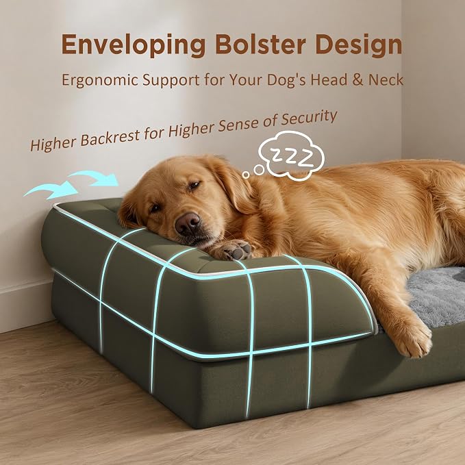Comfort Expression Orthopedic Dog Bed for Medium Size Dog with Bolster | Waterproof Dog Couch Bed with Washable Cover & Non-Slip Bottom, Supportive Egg Crate Foam Medium Pet Bed, 30x20 Inch