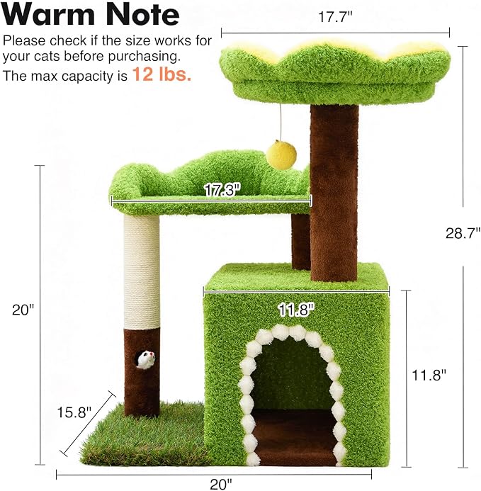 Woochpet Sunflower Short Cat Tree with Cat Scratching Posts Small Cat Tower | Cat Condo,Cat Perch,Cat Bed 3-in-1 Cat Scratcher for Small Cats and Kittens