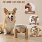 hjn Elevated Ceramic Dog Bowl with Bamboo Stand, Raised Pet Feeding Station for Small Medium Dogs Cats, Modern Design with Anti-Slip Base (Marble Brown, 3.6Cup)