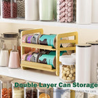 Rolling Bamboo Cat Food Can Organizer, 2-Layer Wet Cat Food Storage Container Holds 42 (3oz) Cans, Canned Cat Food Organizer and Storage for Countertop Kitchen Cabinet or Pantry Shelf