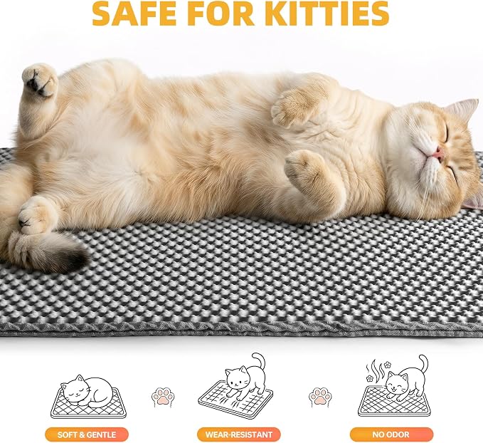 Cat Litter Mat 24x15 Inches, Honeycomb Double Layer Litter Trapping Mat, Waterproof Leakproof Urine Proof Cat Litter Box Mat for Cat Litter Box Area, Floor, Kitty Litter Rug