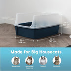 IRIS USA XX-Large High Sided Cat Litter Box, Scatter Shield, Navy | Maine Coons, Big Cat Accommodation, Oversized Basin, Extra Room Interior, Generous Dimensions, Comfortable Space