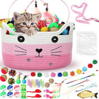 Zopeal 76 Pcs Cat Storage Basket Gift Toys Set Interactive Cat Toys Kitten Wand Colorful Flashing Balls Pet Crinkle Balls Attract Kitten to Swat, Hunt for Pet Indoor(Pink)