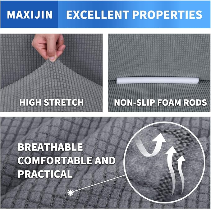 MAXIJIN Super Stretch Couch Cover for 3 Cushion Couch, 1-Piece Universal Sofa Covers Living Room Jacquard Spandex Furniture Protector Dogs Pet Friendly Fitted (Extra Large, Light Gray)
