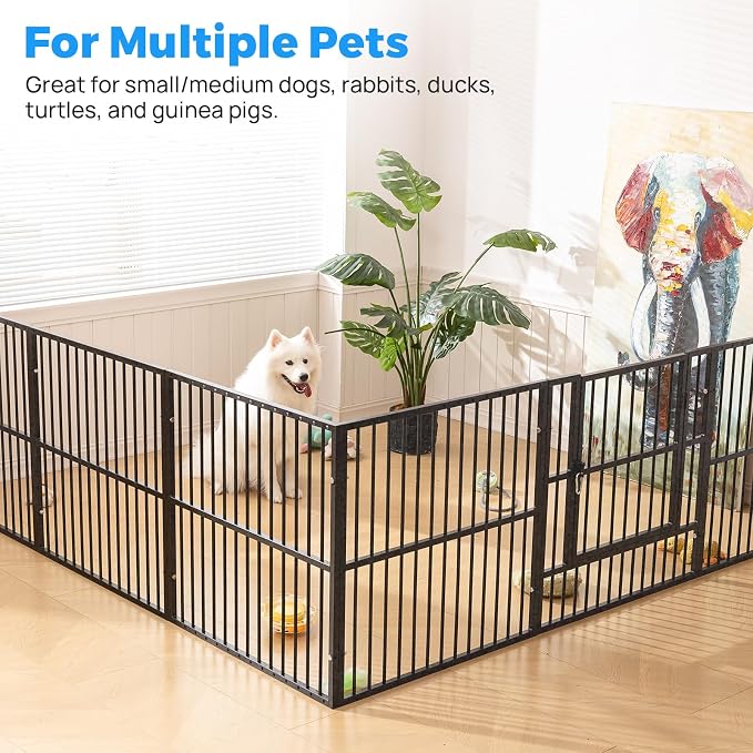 Dog Playpen 32" Height – Heavy Duty, Foldable | 25mm Steel Tubes, 40.8 lbs sturdy frame, rubber non-slip feet, indoor outdoor, Small Medium Dogs