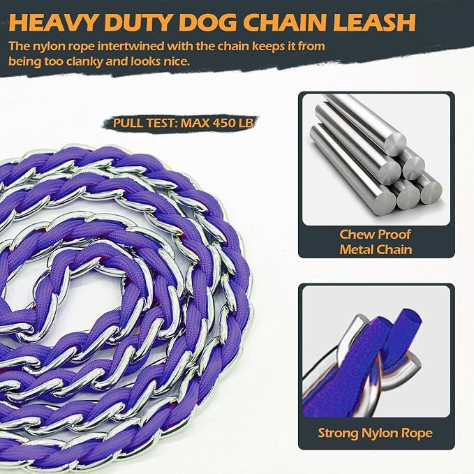 S-ETOVUS-Chain Dog Leash, Bite-Proof Metal Leash, with Padded Handle | Three Sizes 7.25FT/5.2FT/4FT, Woven From Nylon Rope And Chain, Durable And Bite-Resistant, Comfortable With Padded Handles.
