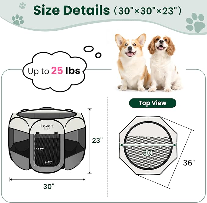 Love's cabin Pet Puppy Dog Playpen, Medium Dog Tent Crates Cage Indoor/Outdoor, Portable Playpen for Cat, Foldable Pop Up Dog Kennel Playpen with Carring Case, Removable Zipper Top, Grey
