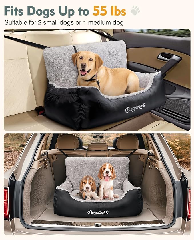 BurgeonNest Dog Car Seat for Small Dogs & Cats Under 55 lbs,Black