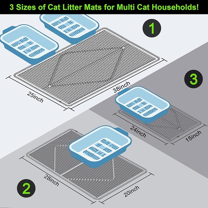 Mofason Cat Litter Mat Litter Trapping Mat XXL Grey Silicone Litter Box Mat | Waterproof 38"x25" kitty litter mat for floor; extra large litter trapping, litter matt for cat litterbox easy clean pet mat