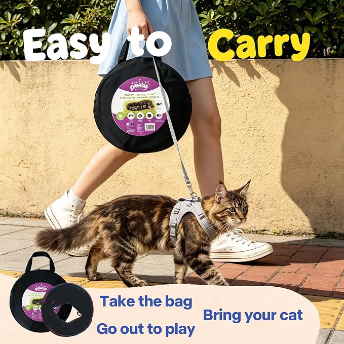 PAWISE Outdoor Cat Enclosure, Cat Tent and Tunnel, Pop Up,Storage Bag | Oxford, 46x46x18in tent, 122in tunnel, includes storage bag