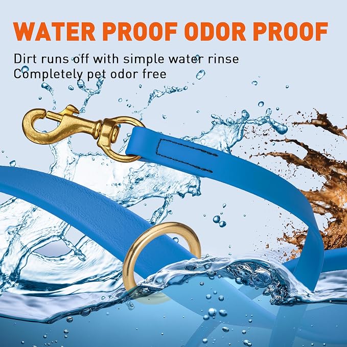 Viper Biothane K9 Working Dog Leash Waterproof Lead for Tracking Training Schutzhund Odor-Proof Long Line with Solid Brass Snap for Puppy Medium and Large Dogs 20in, Cerulean Blue