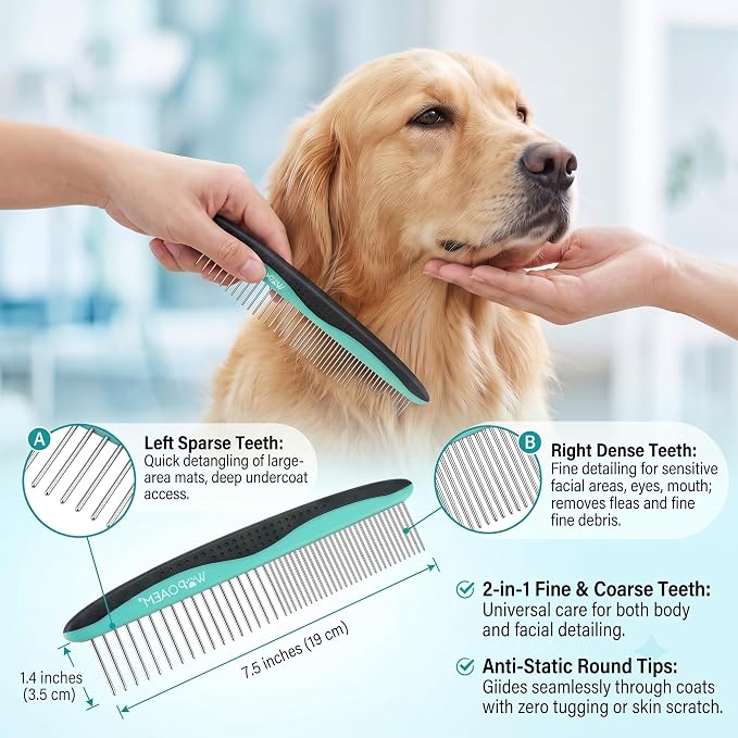 5 PCS Cat & Dog Grooming Kit Brush, Self-Cleaning Slicker Hair Brush, Nail Clipper, Undercoat Rake, Pet Bath Brush with Removable Screen,Pet Comb for Short & Long Haired Dogs Cats, Green