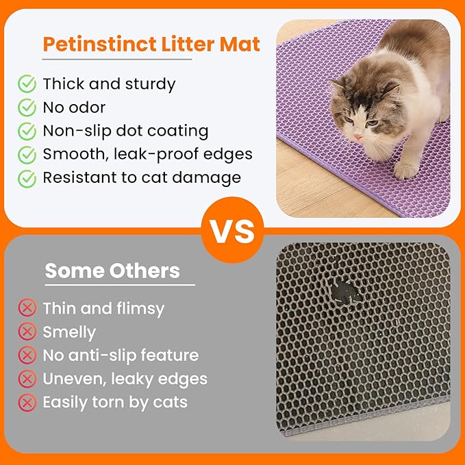 Extra Large Cat Litter Mat, Double Layer Honeycomb Design | 30x22”, Reduces Litter Tracking, Easy to Clean, Waterproof, Non-Slip, Soft on Paws, Scratch Resistant, Purple, XL