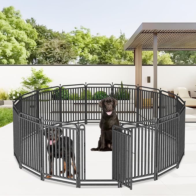 Thickened Dog Playpen Foldable Metal Yard Fence32/43inch Compact Portable Animal Barrier Fence for Indoor Outdoor (16 Panels, 43 inch)