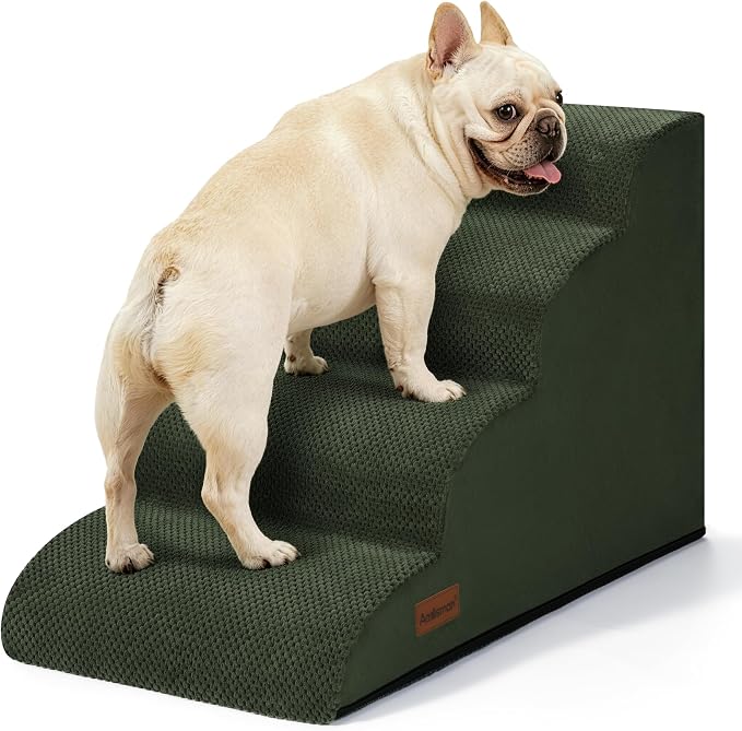 Aodisman Dog Steps for Bed or Couch,4 Step Pet Stairs for Small Dogs & Cat | Curved dog ramp help small dogs, senior cats and puppies get on and off couches and beds, non-slip bottom, 17.4" H,Green