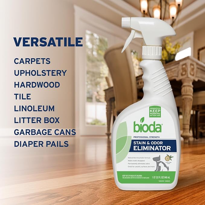 Bioda Commercial Strength Enzymatic Stain & Odor Eliminator for Pets, 1 gal | Pet Urine Enzyme Cleaner | Stain Remover | Urine Odor Eliminator | Carpet & Couch Cleaner | Made in USA | 1 Gallon
