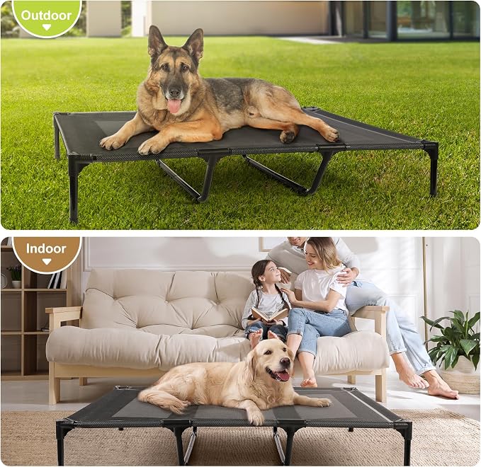 petizer Large Dog Cots Beds for Medium Dogs, Holds up to 100lbs, Breathable Cooling Mesh & Strong Center Bars, 36x30x9'' Anti-Sag Lifted Dog Bed, Indoor & Outside Use, Blue