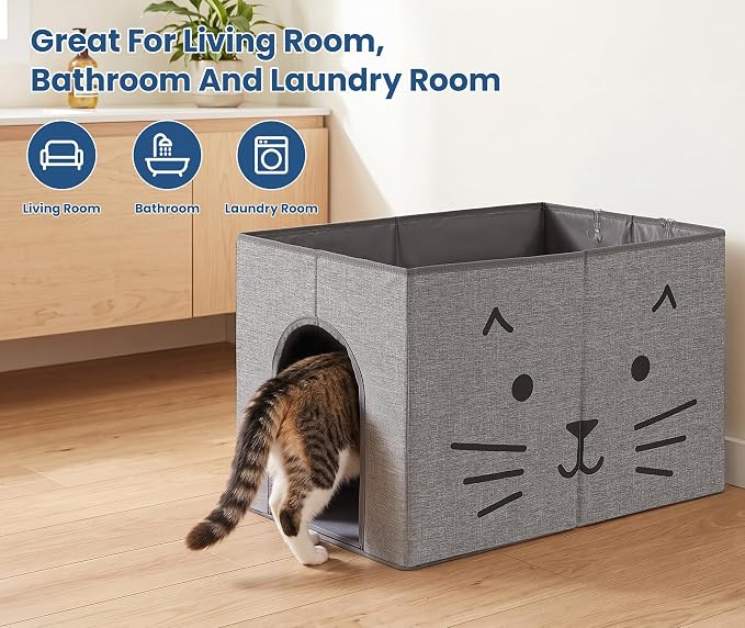 Dog Proof Cat Litter Box Enclosure, Gray | Side Arched Entrance, High-Sided, Waterproof, Cat Box Enclosure Splash Guard, Reduces Litter Scatter & Urine Spray