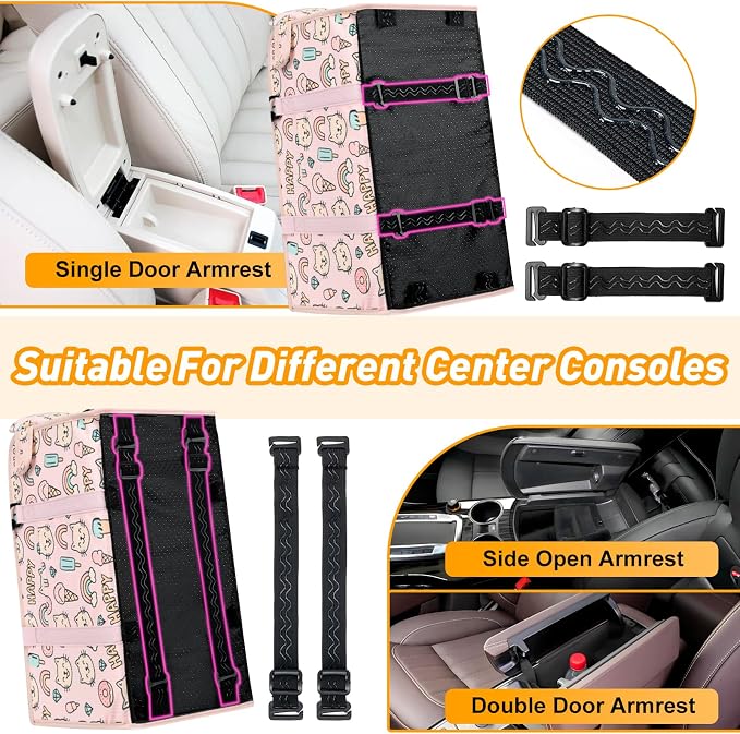 Console Dog Car Seat - Portable Dogs Armrest Booster Seat for Small Dog, Foldable Pet Car Seat with Safety Belt, Pink Kitten